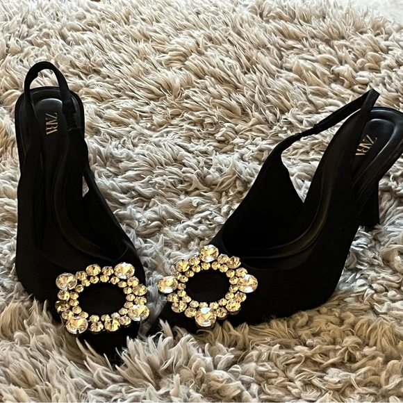 Zara Black Heels with Crystal Accents - Picture 2 of 3